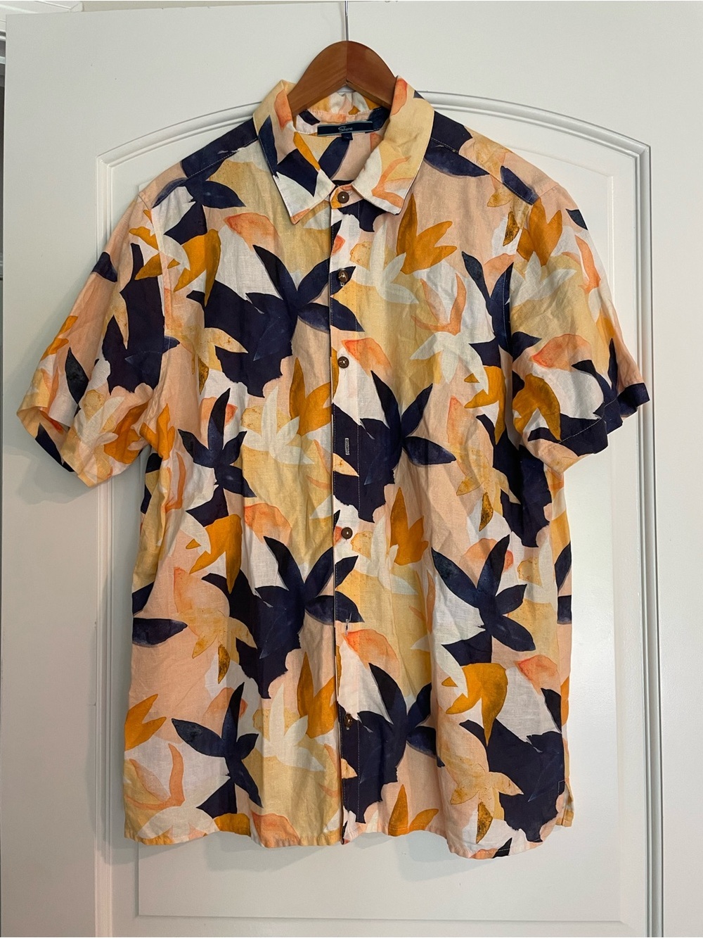 Shore Men's Button-Up Shirt L Tropical Linen Cotton Short Sleeve Size Large
